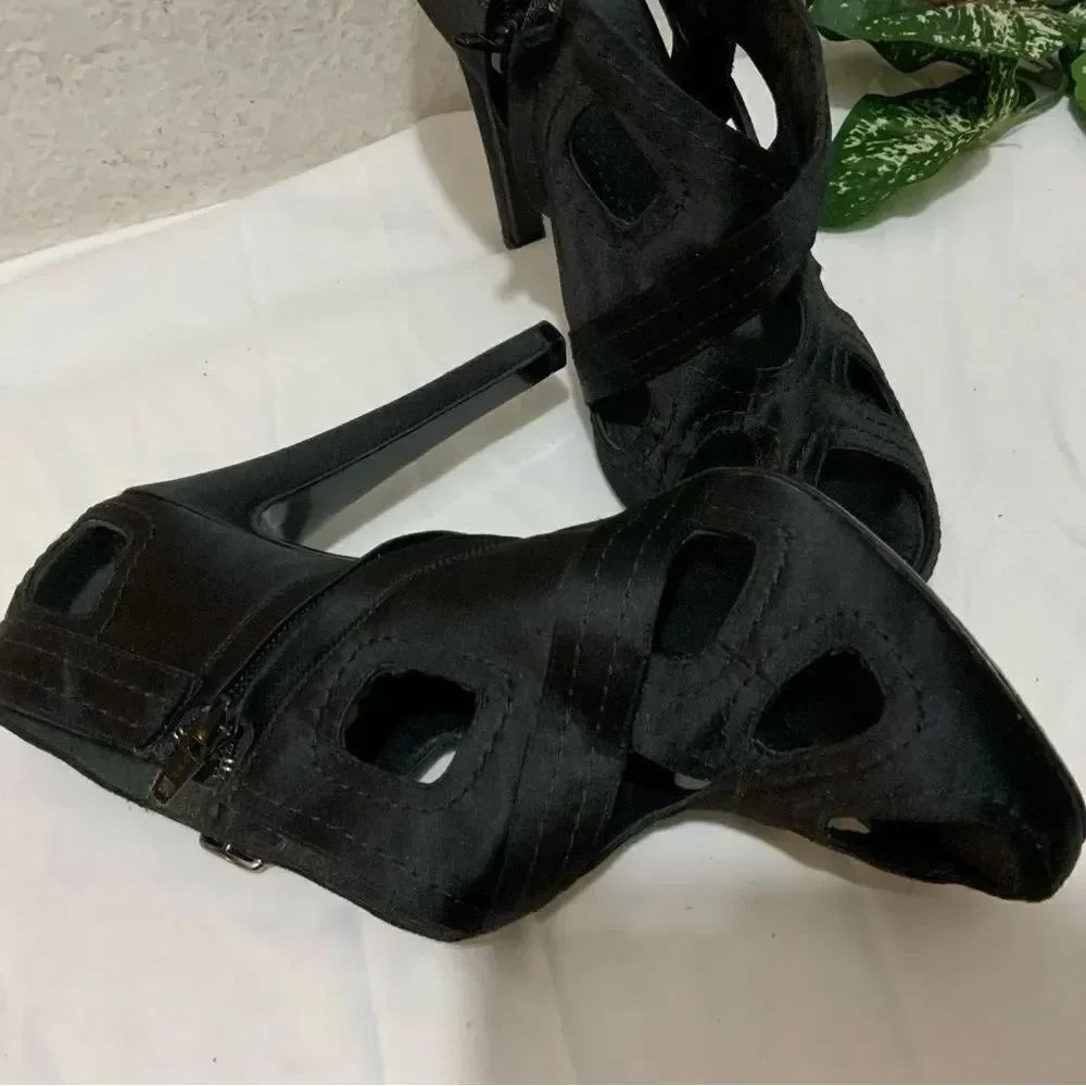 Givenchy Womens Side Zip Stiletto Peep Toe Satin Cut Out Sandals Black Size 40